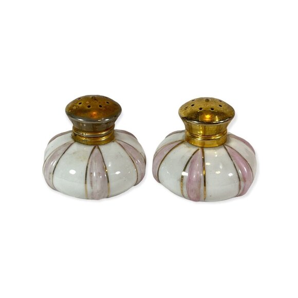 Vintage An Trice Gold Trimmed Porcelain Salt and Pepper Shakers - Picture 2 of 6
